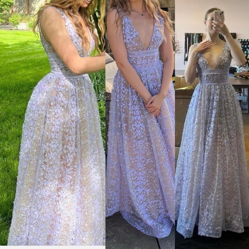 Bronx and Banco Megan Sleeveless V-Neck Lace Gown Lavender Size US 8 - Picture 15 of 16